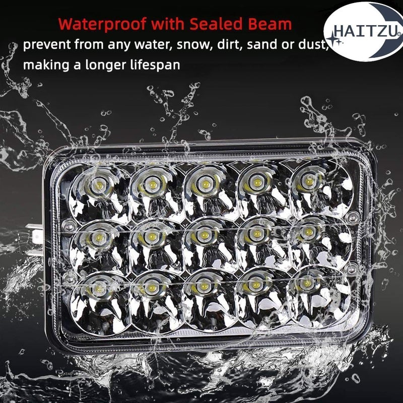 Haitzu 4x6 Headlights Led 4PCS w/H4 Socket Headlamp Compatible with The Following Models:Peterbilt Rectangular H4651 H4652 H4656 H6545 H4666 Kenworth Freightinger Ford Probe Chevy Cutlass - Image 2